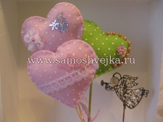 сердце из фетра на палочке